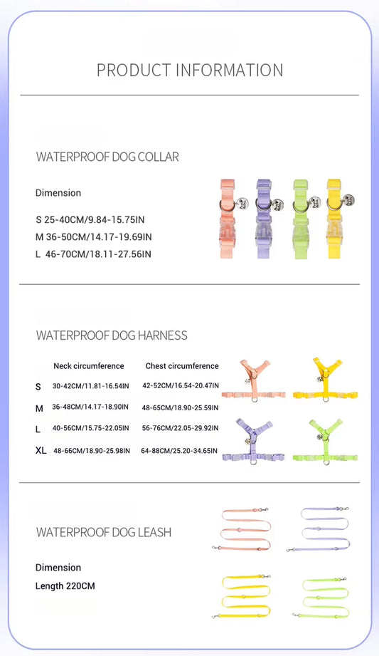 Waterproof Series Dog Collar Leash Harness Adjustable Collar Length Durable Small Dogs Medium Dogs Large Dogs Shiba Inu